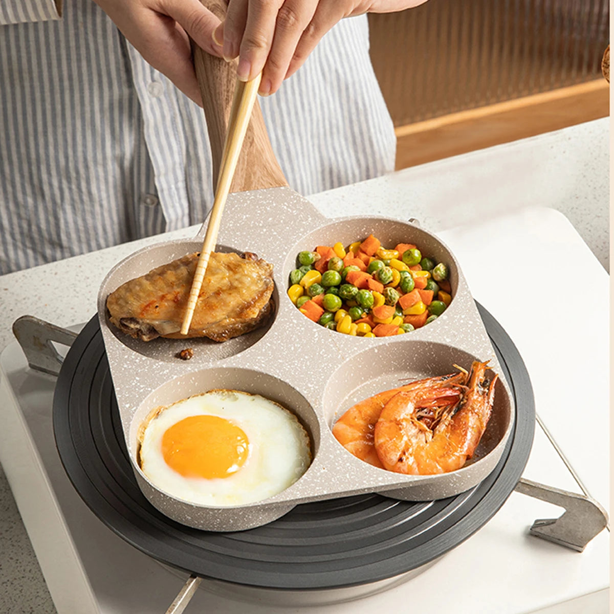 4 Hole Omelet Pan Frying Pot Thickened Nonstick Egg Pancake Steak