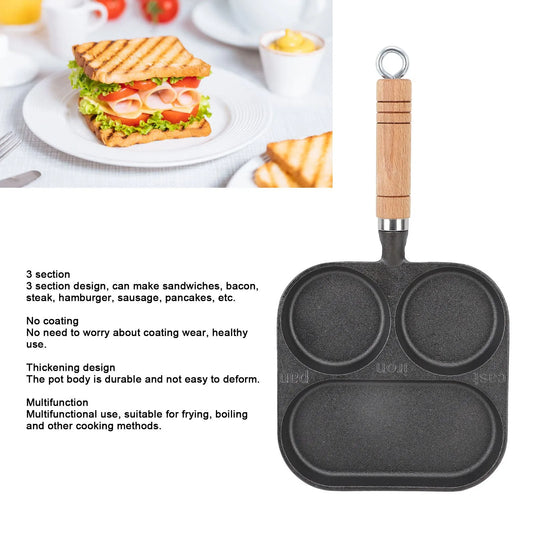 Breakfast Pan 3 Section Egg Frying Pans Non Coating Divided Grill Frying Pan