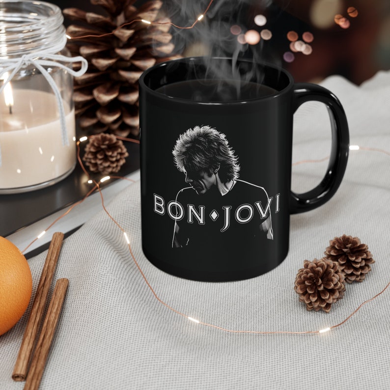 Bon Jovi Rock Icon Mug - High-Contrast Image of Jon Bon Jovi - Perfect Gift for Bon Jovi Fans | 11oz Black Mug