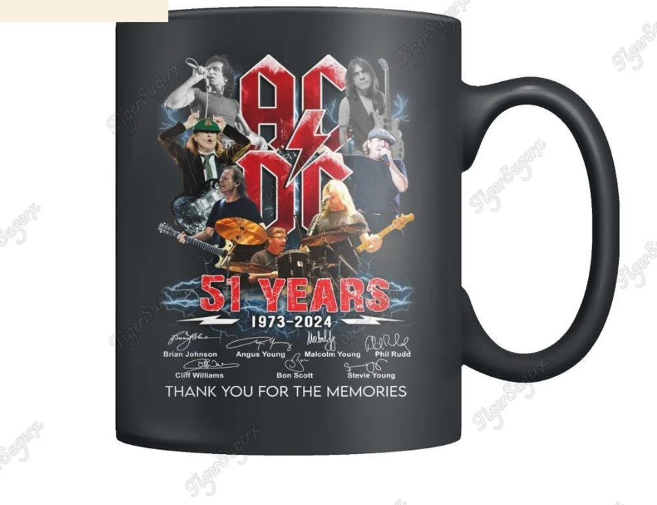 Vintage 51 Years AC/DC 1973-2024 Mug, Ac/dc Band Mug, ACDC Band Tour 2024 Mug, Signature Acdc Anniversary Mug