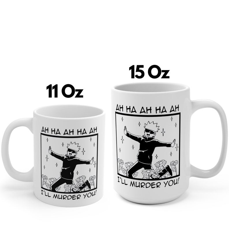 Gojo Satoru Mug | I'll Murder You Large Mug | Jujutsu Kaisen Mug | Kawaii Aizawa Sensei Anime Mug