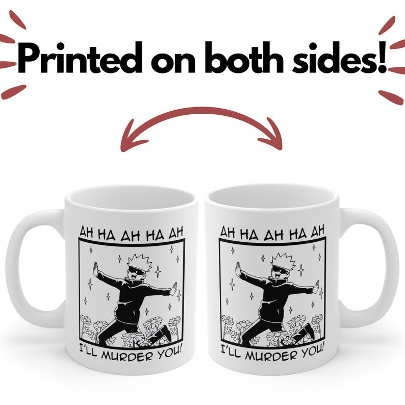 Gojo Satoru Mug | I'll Murder You Large Mug | Jujutsu Kaisen Mug | Kawaii Aizawa Sensei Anime Mug