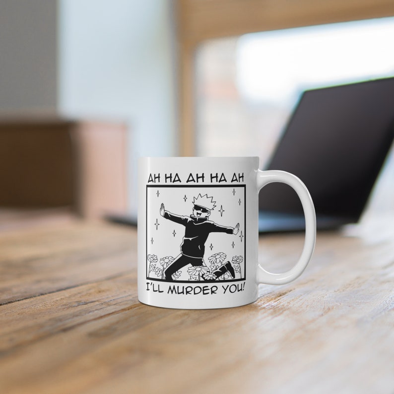 Gojo Satoru Mug | I'll Murder You Large Mug | Jujutsu Kaisen Mug | Kawaii Aizawa Sensei Anime Mug