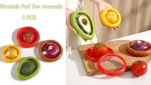 Avocado Saver and Tomato Holder - Set of 4 Reusable Storage Containers for Fridge